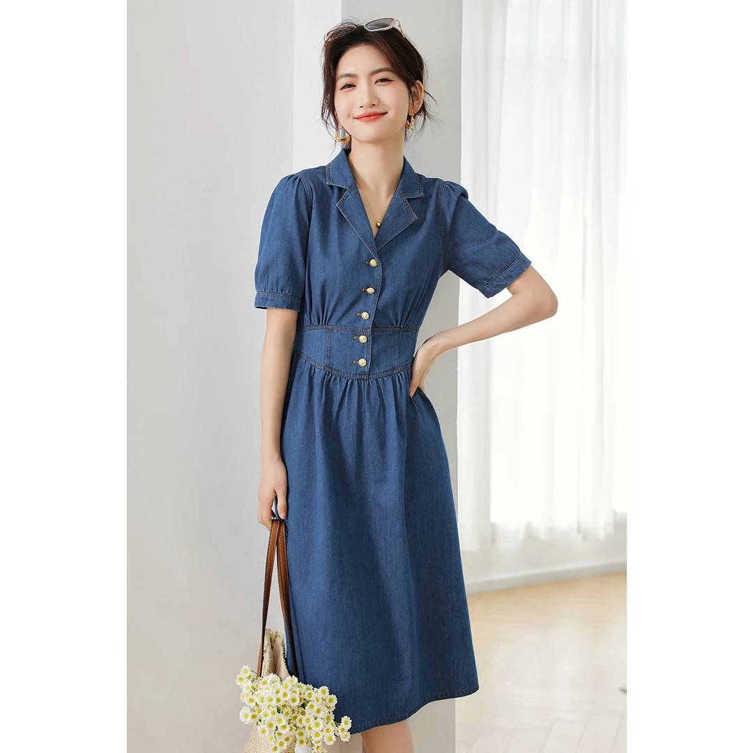 【品牌女装】朗文斯汀法式气质牛仔收腰连衣裙LDYL32507235B