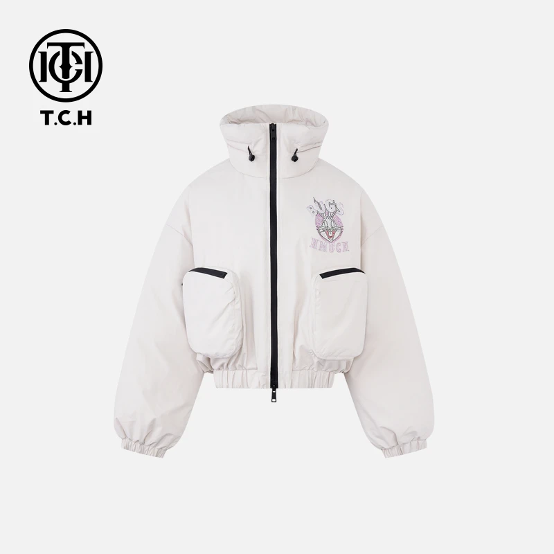 轻奢-TCH冬季杏色大口袋兔兔连帽短款运动户外羽绒服T72C19E9003