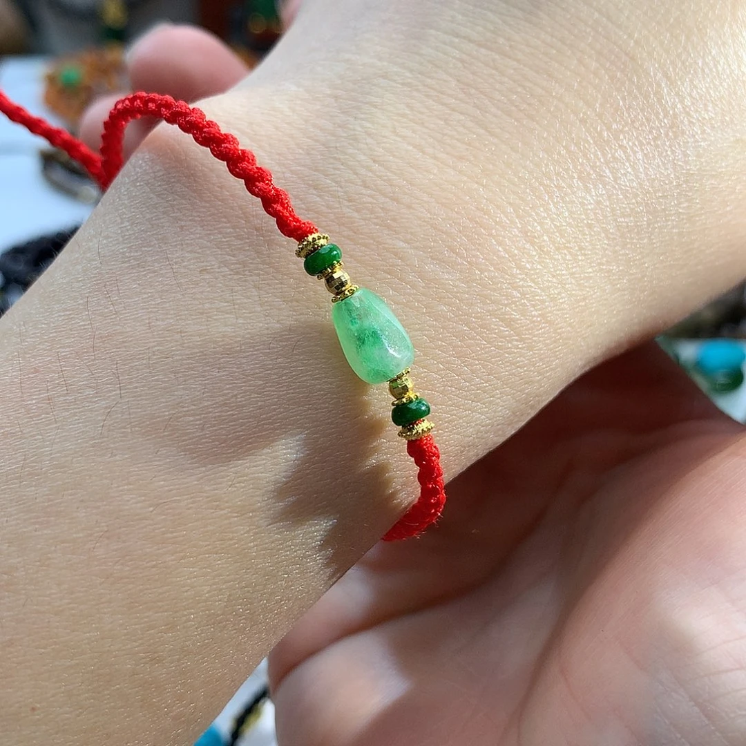 翡翠18K金镶嵌手绳翡翠手绳