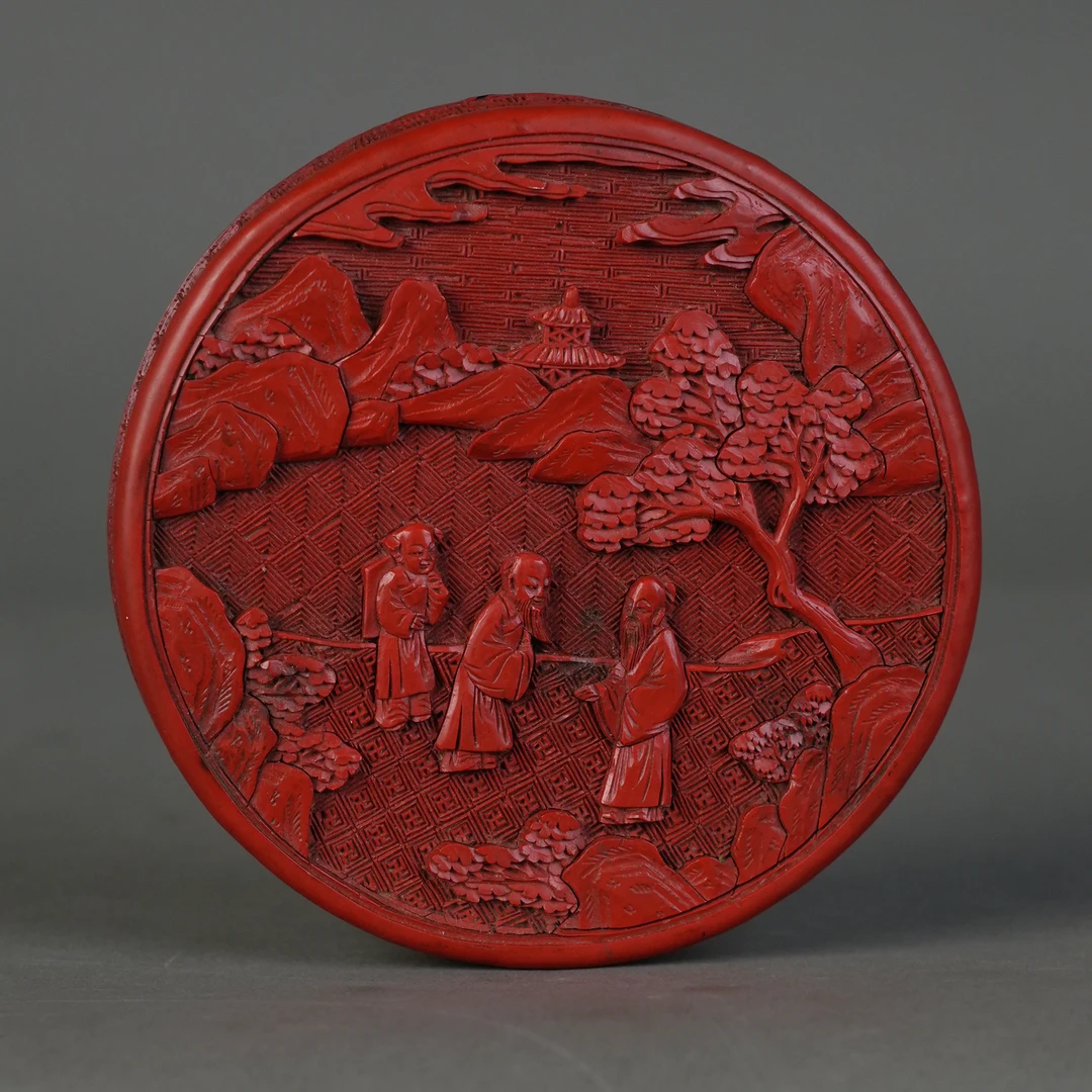 LOT 053120 清晚期 剔红山水人物盖盒【古董拍卖】