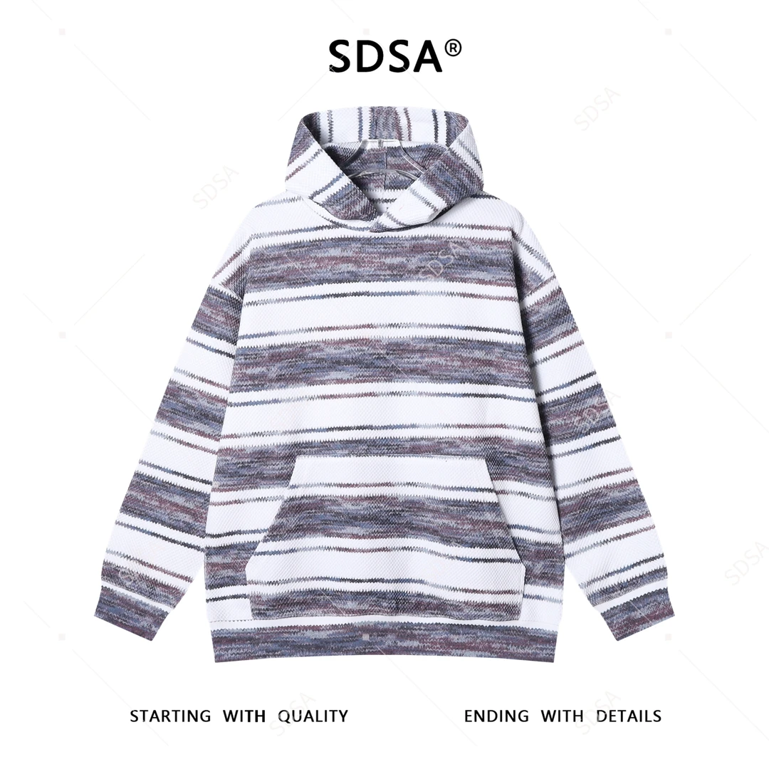 SDSA男士秋冬新款痞帅男装美式撞色条纹连帽卫衣百搭针织上衣时尚