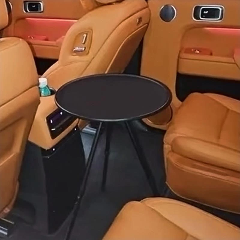 W车载茶桌喝茶专用小圆桌折叠小桌子汽车可升降自驾餐桌茶桌零食
