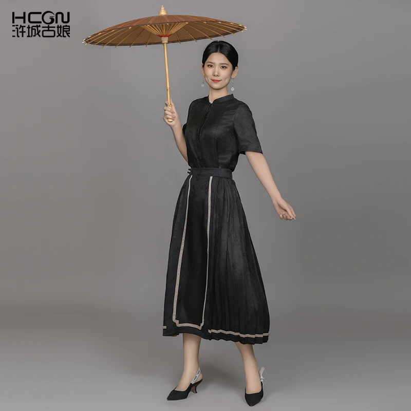 100桑蚕丝中国风黑褐色气质优雅墨檀香云纱半裙-21B19100