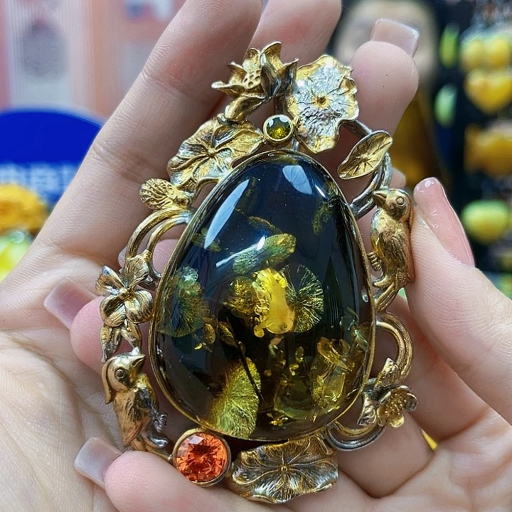 蜜蜡银S925镶嵌裸石吊坠