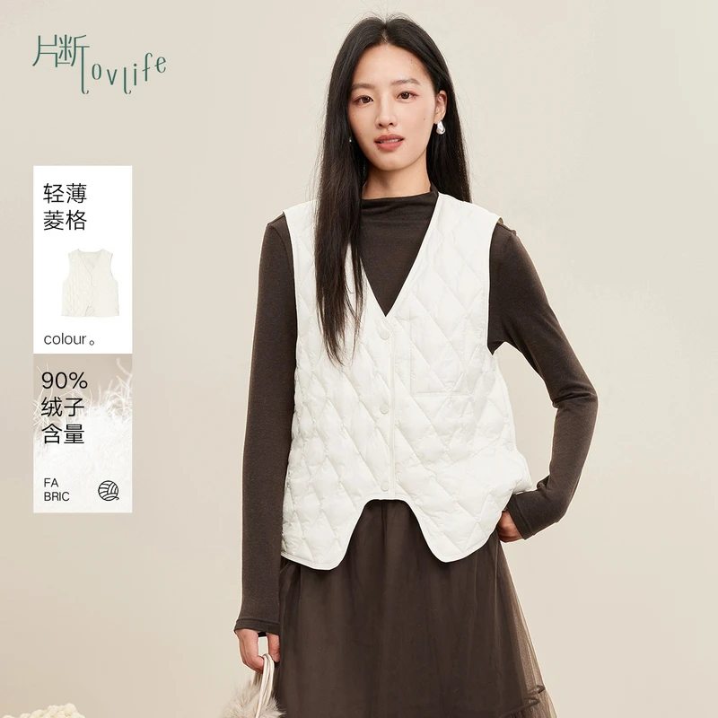 片断白色羽绒服女2025冬季新款v领通勤叠穿轻薄机洗内外穿马甲
