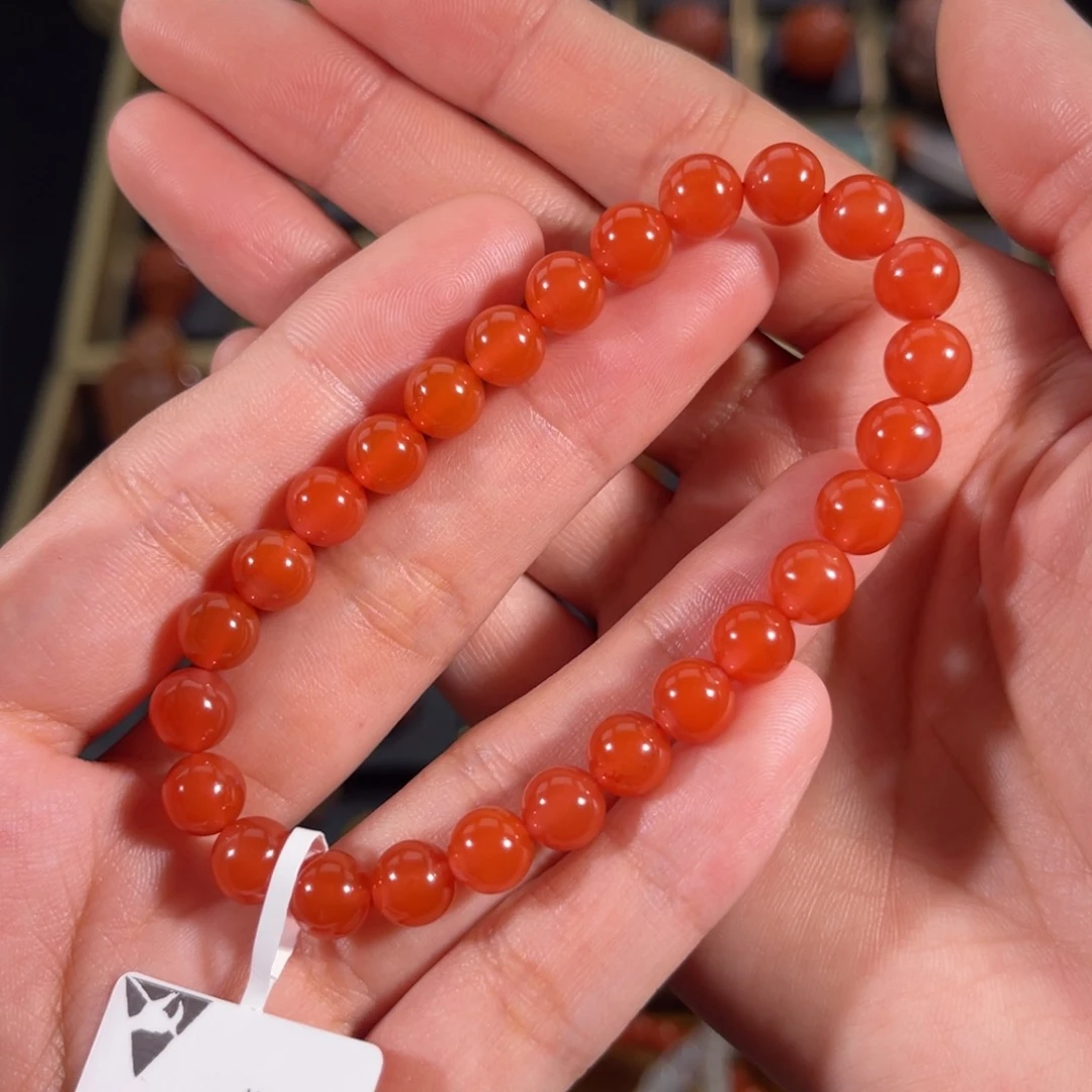 南红玛瑙大黑洞圆珠手串7.4左右未镶嵌G***3