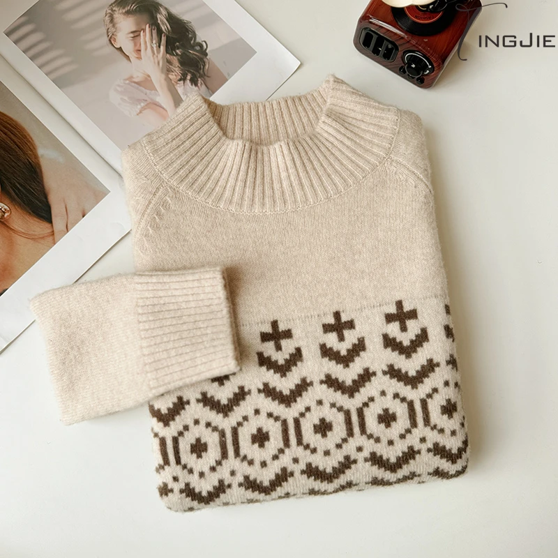 【云暖加厚】【100%羊毛】经典温柔原色复古提花加厚秋冬毛衣B1823