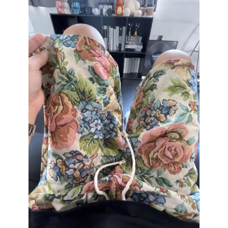 夏威夷花卉针织短裤男款夏季潮牌设计感沙滩裤美式复古宽松五分裤