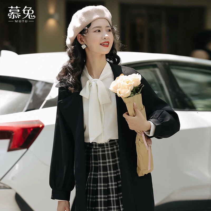 慕兔法式蝴蝶结系带衬衫女春季2025新款设计感小众长袖v领上衣