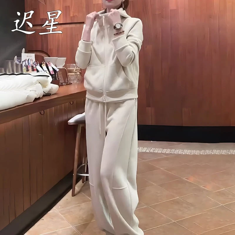 慵懒风休闲运动套装女春秋2025新款时尚洋气连帽卫衣阔腿裤两件套
