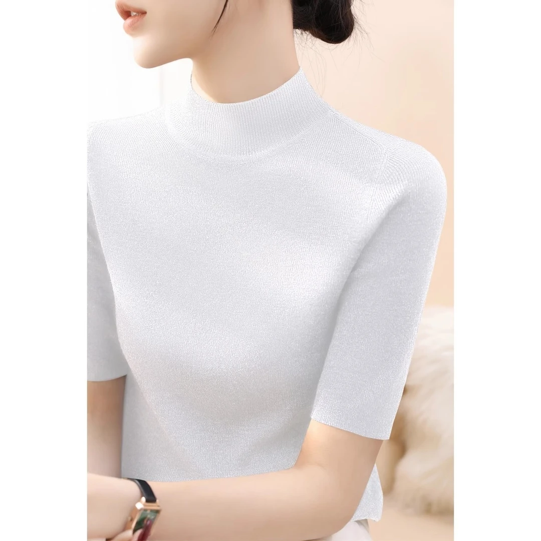 法式高级感女装2025夏季半高领慵懒风洋气时尚显瘦气质针织衫上衣