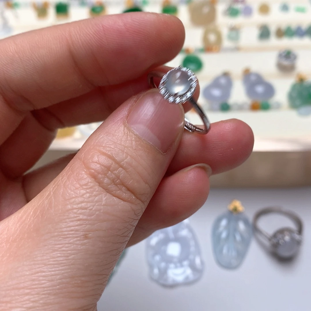 翡翠银S925镶嵌颈饰翡翠戒指