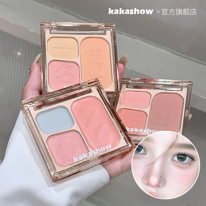 kakashow蝴蝶结三色腮红韩系粉嫩哑光腮蓝膨胀收缩色推荐腮红膏