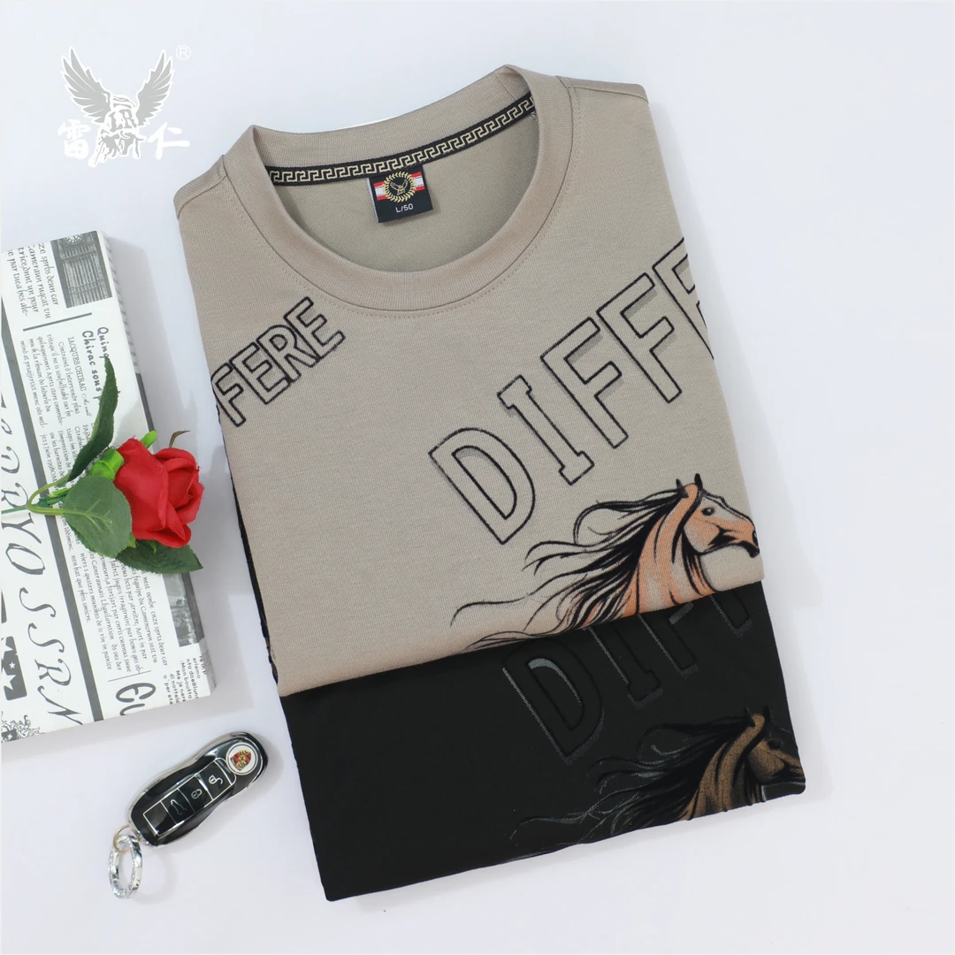 雷仁2025秋冬男士精美印花长袖休闲衫高档套头圆领卫衣男LR52021