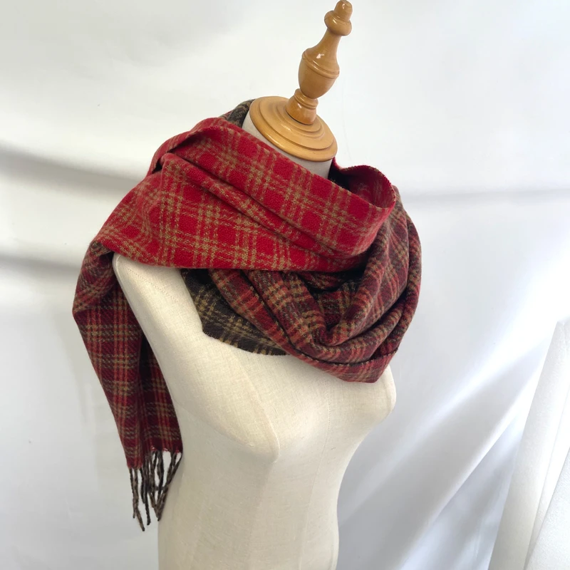 日系复古百搭格子拼色流苏长围巾舒适保暖披肩围脖男女秋冬