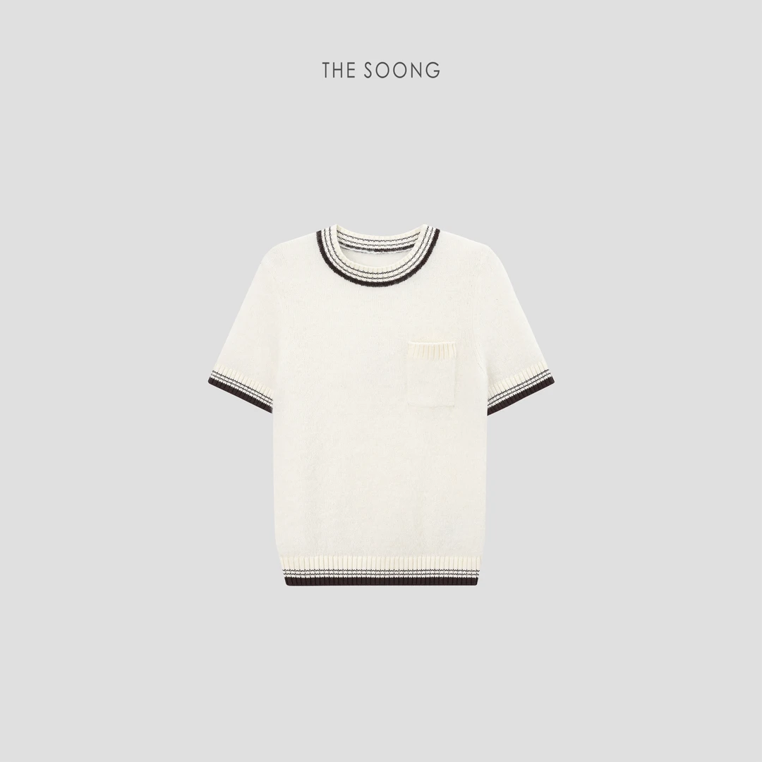 THESOONG|"索伦托"羊驼毛绒面肌理撞色坑条圆领毛衣HWMY7902