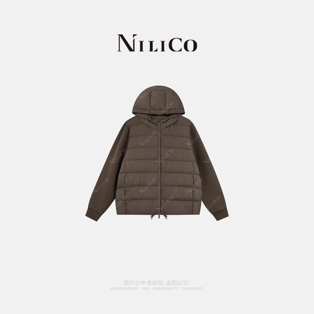 NILICO【新姿态】巴恩风保暖亲肤显瘦云朵感拼接百搭连帽鹅绒服