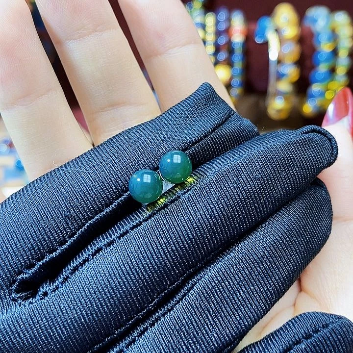 蓝珀珠宝奇石银S925镶嵌蓝珀耳钉6+净水开播福利