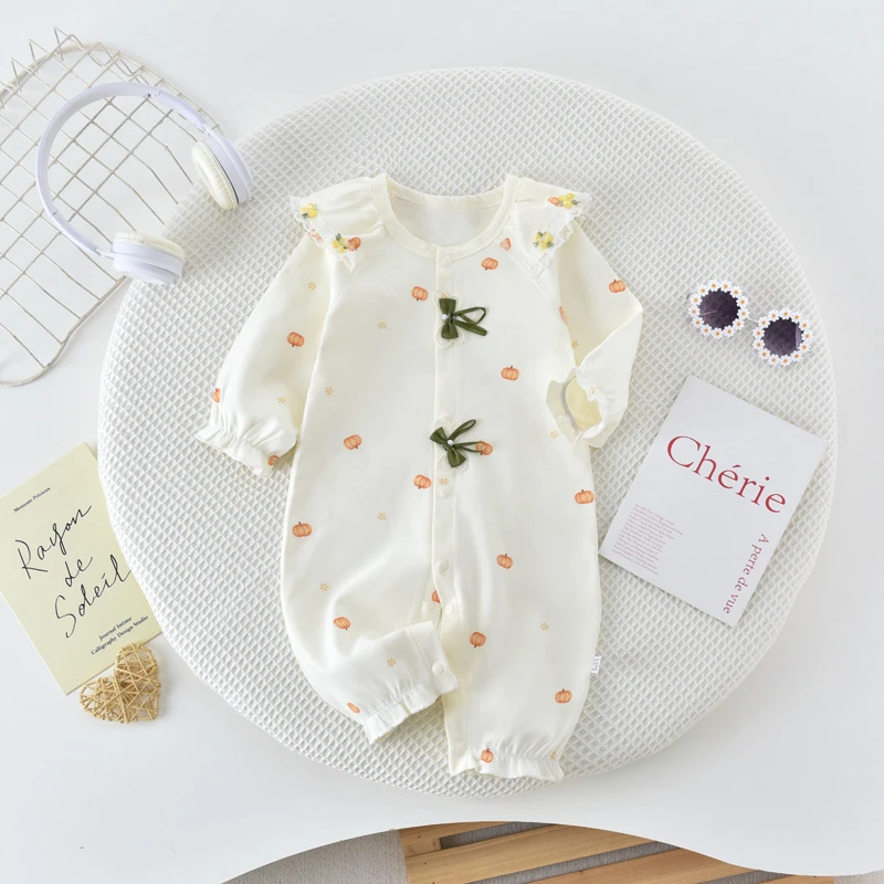 婴儿春秋款连体a类女宝宝外出爬服新生儿纯棉连体衣