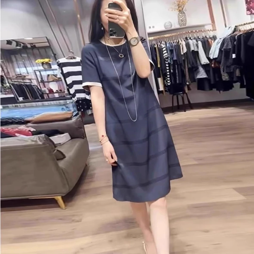 2025夏季新款时尚缎面气质大码连衣裙女简约休闲A字裙气质休闲潮