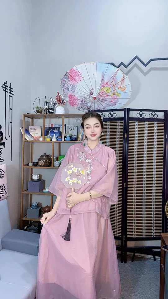 新款汉服刺绣防晒套装宽松飘逸复古优雅新中式夏季初恋超仙套装