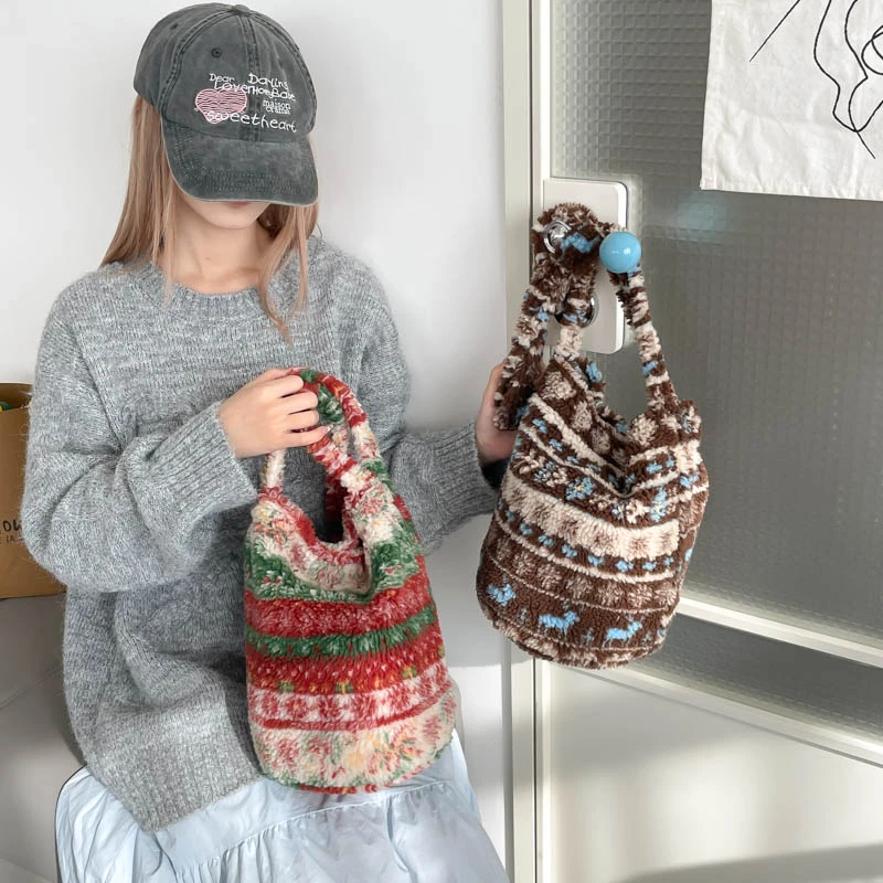 【圣诞款水桶斜挎包】复古时尚欧美复古百搭ins韩版单肩包文艺秋冬