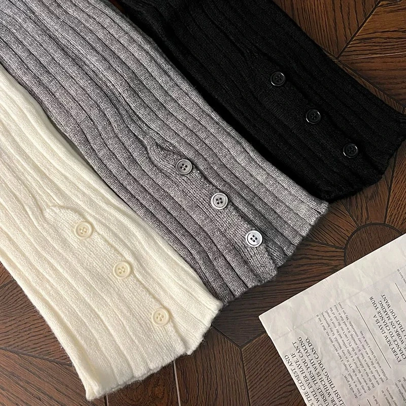 韩版东大门秋冬新款针织纽扣纯色袜套显瘦美腿堆堆袜腿套加厚保暖