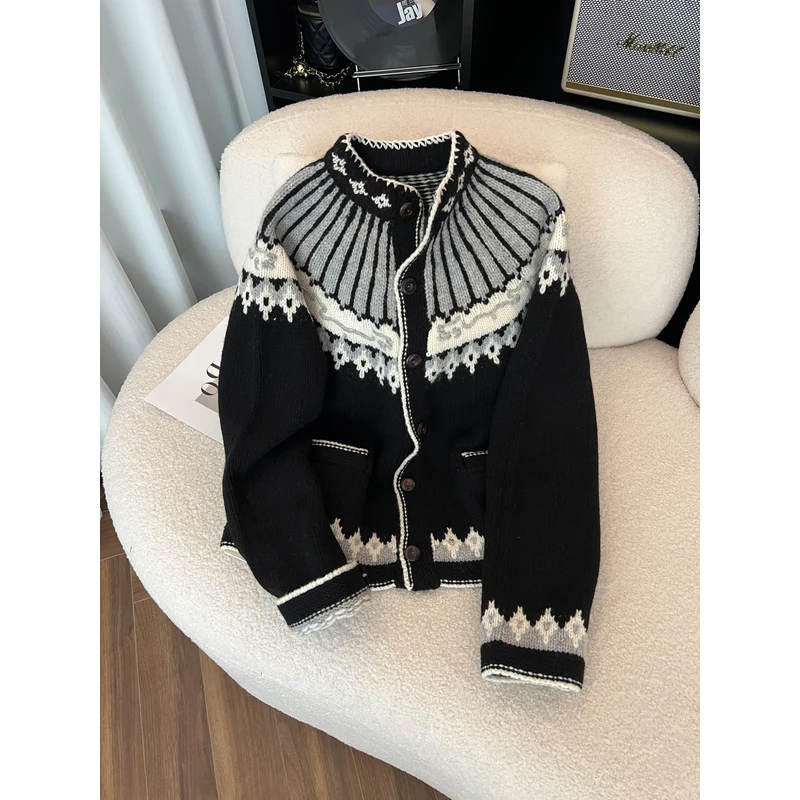秋冬费尔岛开衫外套保暖上衣百搭针织厚款长袖2411084