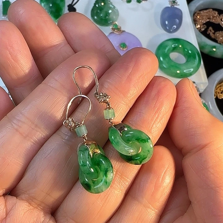 翡翠耳饰18K金镶嵌双环