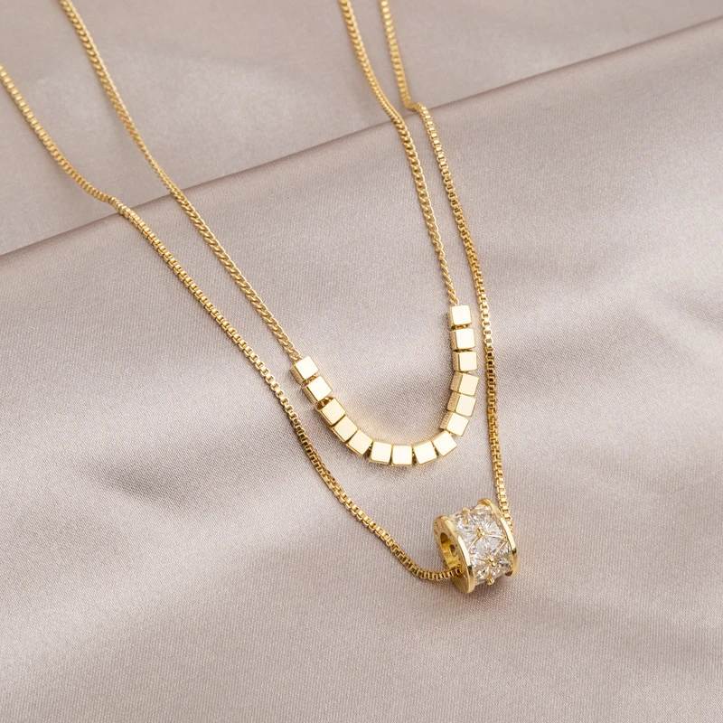 铜合金项链 双层叠戴项链女款新款轻奢小众秋冬毛衣链气质爆款