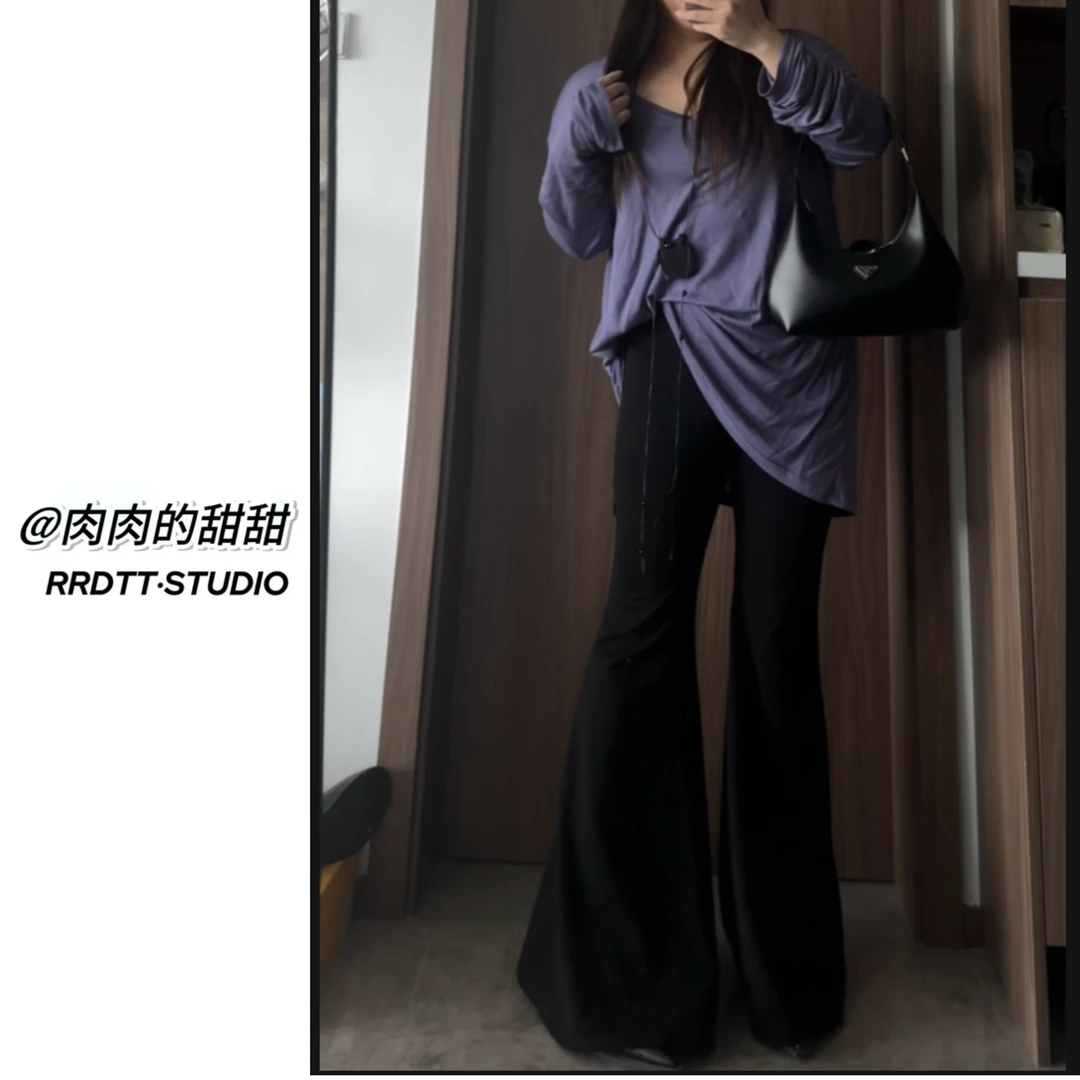 新款夏凉款【超模大喇叭3.0】大喇叭西装裤高腰欧美时尚显瘦长裤