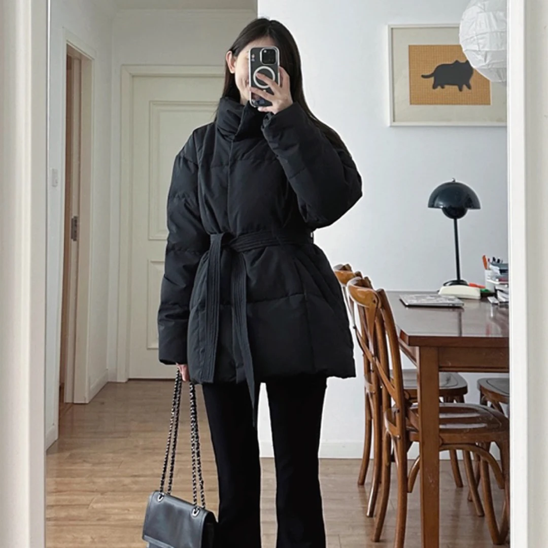 【婷婷家】小个子高级感收腰系带立领气质棉服外套#130