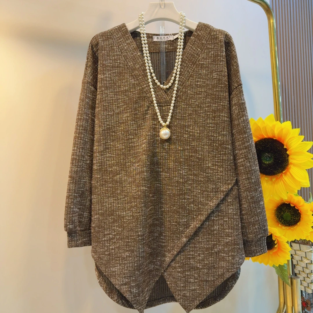 RF早秋休闲洋气显瘦宽松型V领长袖上衣