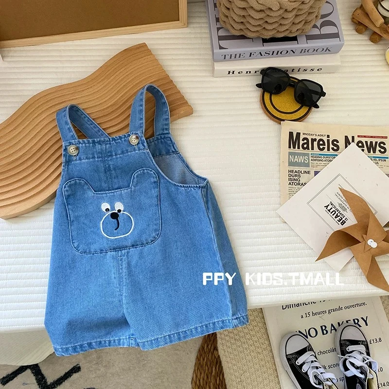 宝宝牛仔背带裤夏季薄款男童连体裤小童田鸡裤中裤儿童五分裤潮装