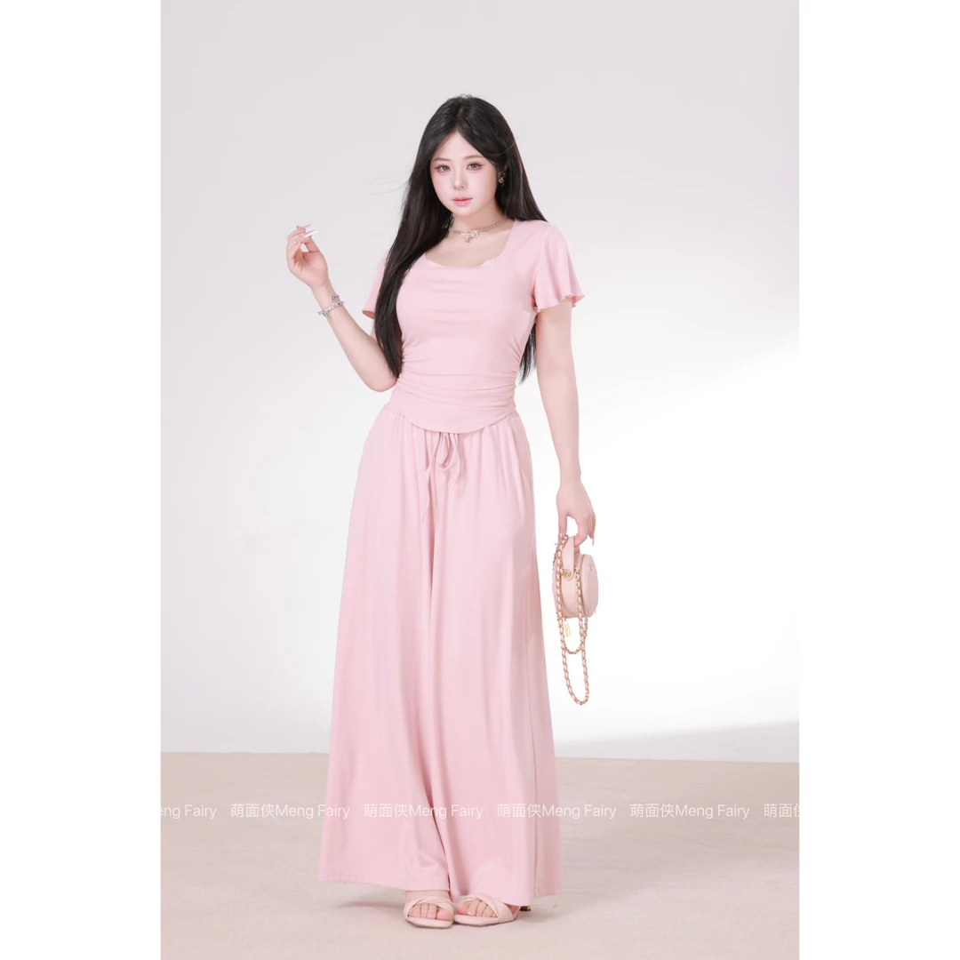 现货萌面侠【温柔秘语】夏季温柔修身短袖休闲长裤套装5425M5426M