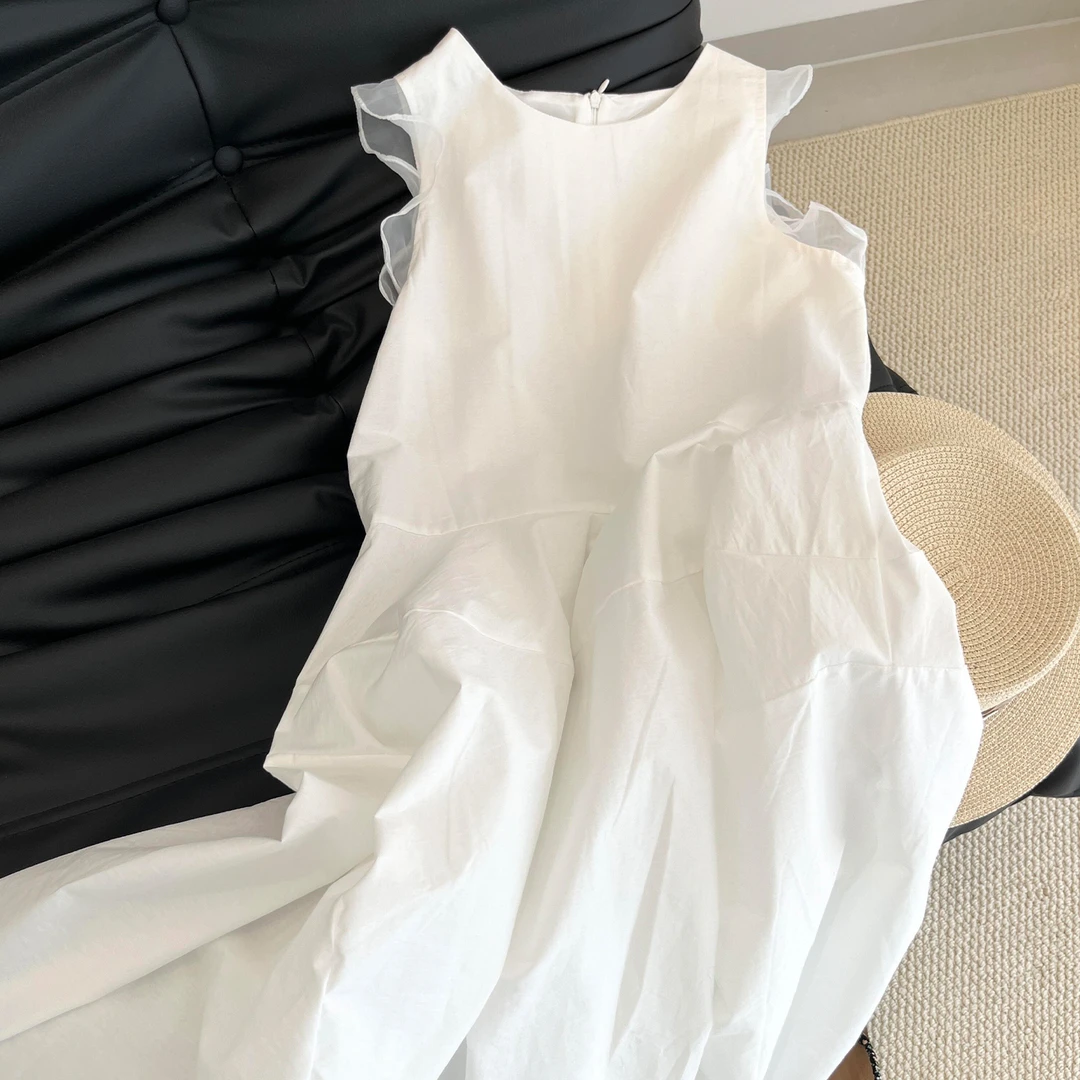 4008法式气质白色无袖背心连衣裙2025新款夏季温柔风初恋收腰长裙
