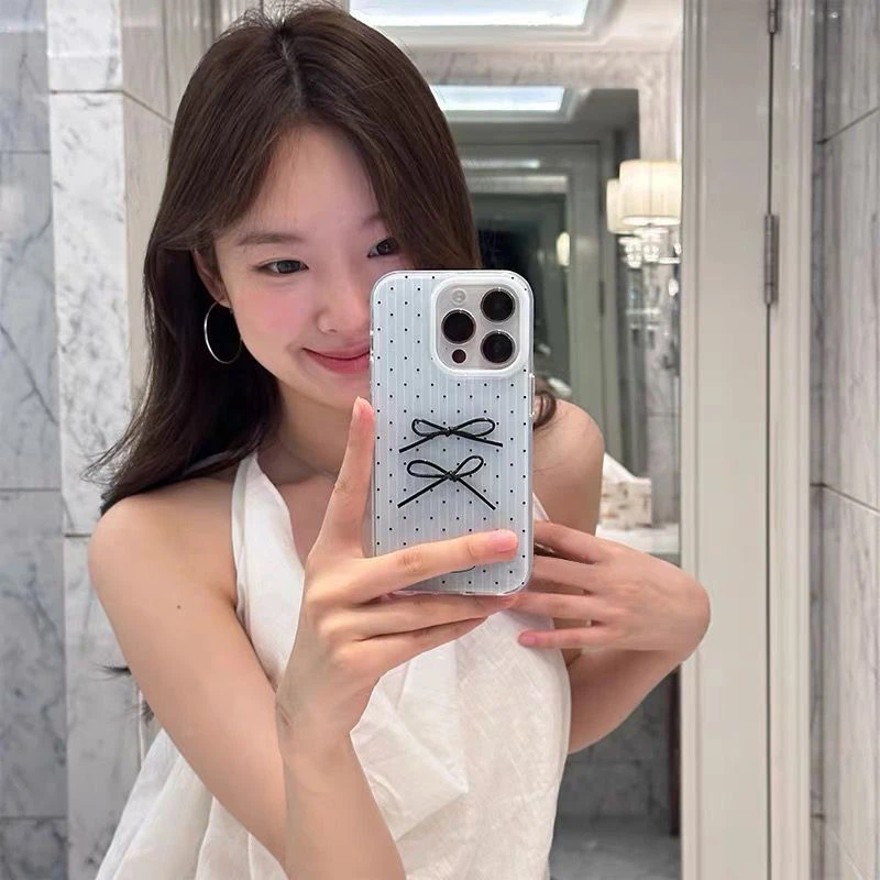 韩风蓝色波点蝴蝶结适用苹果/华为/小米/VIVOIQOO/OPPO一加手机壳