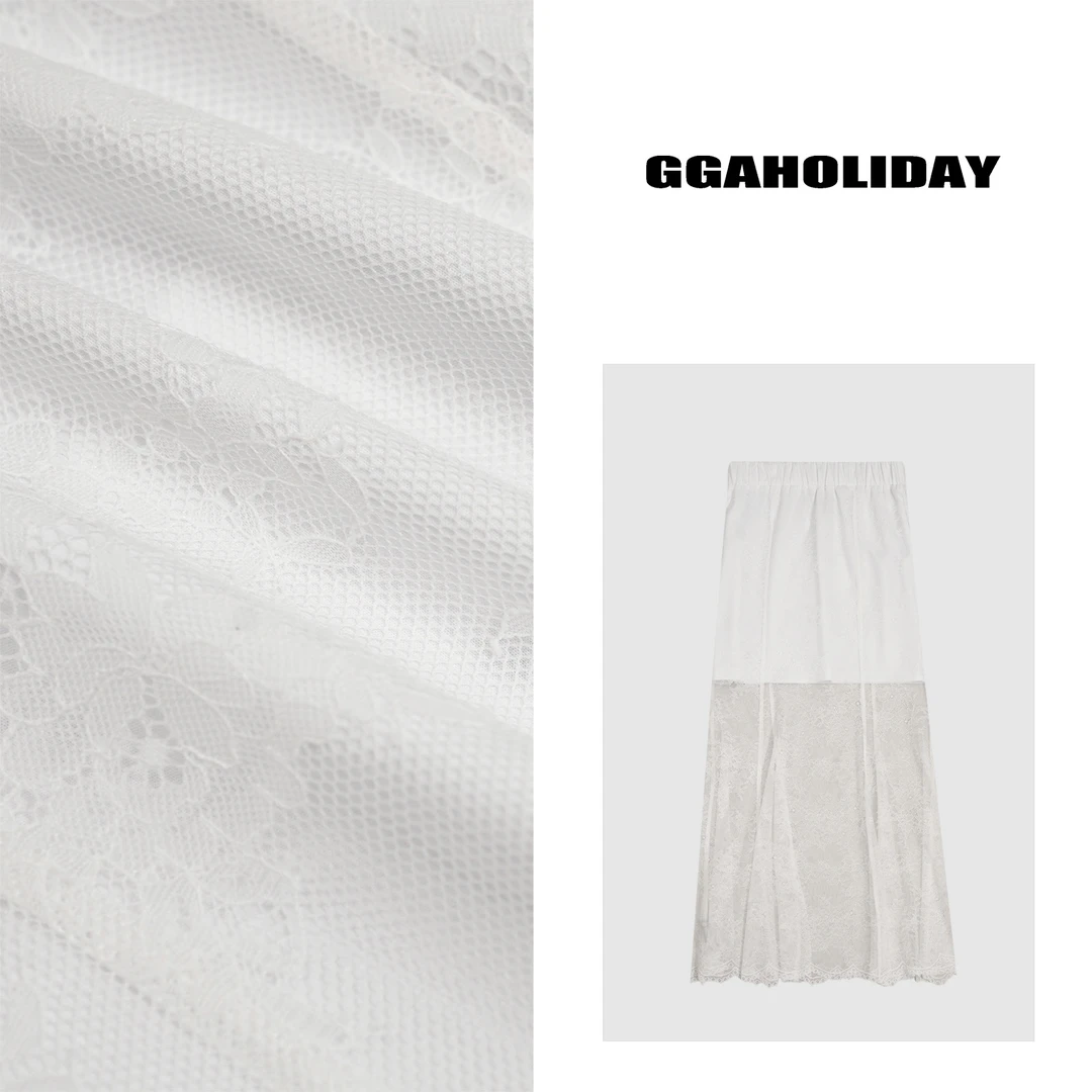 GGAHOLIDAY夏季时尚休闲宽松显瘦百搭白色蕾丝拼接半身裙-152665