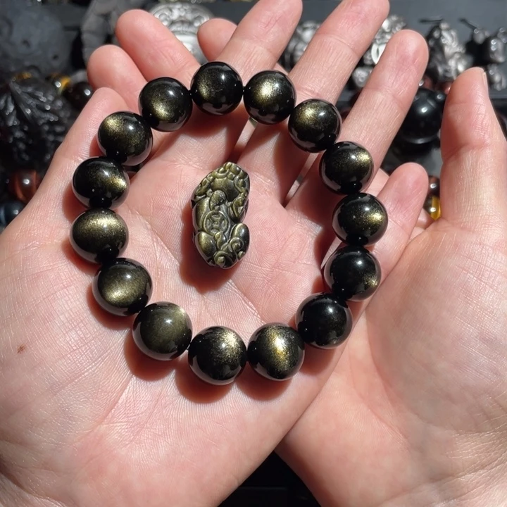 辣***条黑曜岩未镶嵌手串