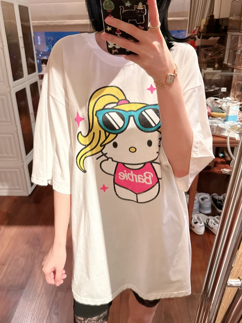 卡通眼镜猫咪宽松短袖T恤