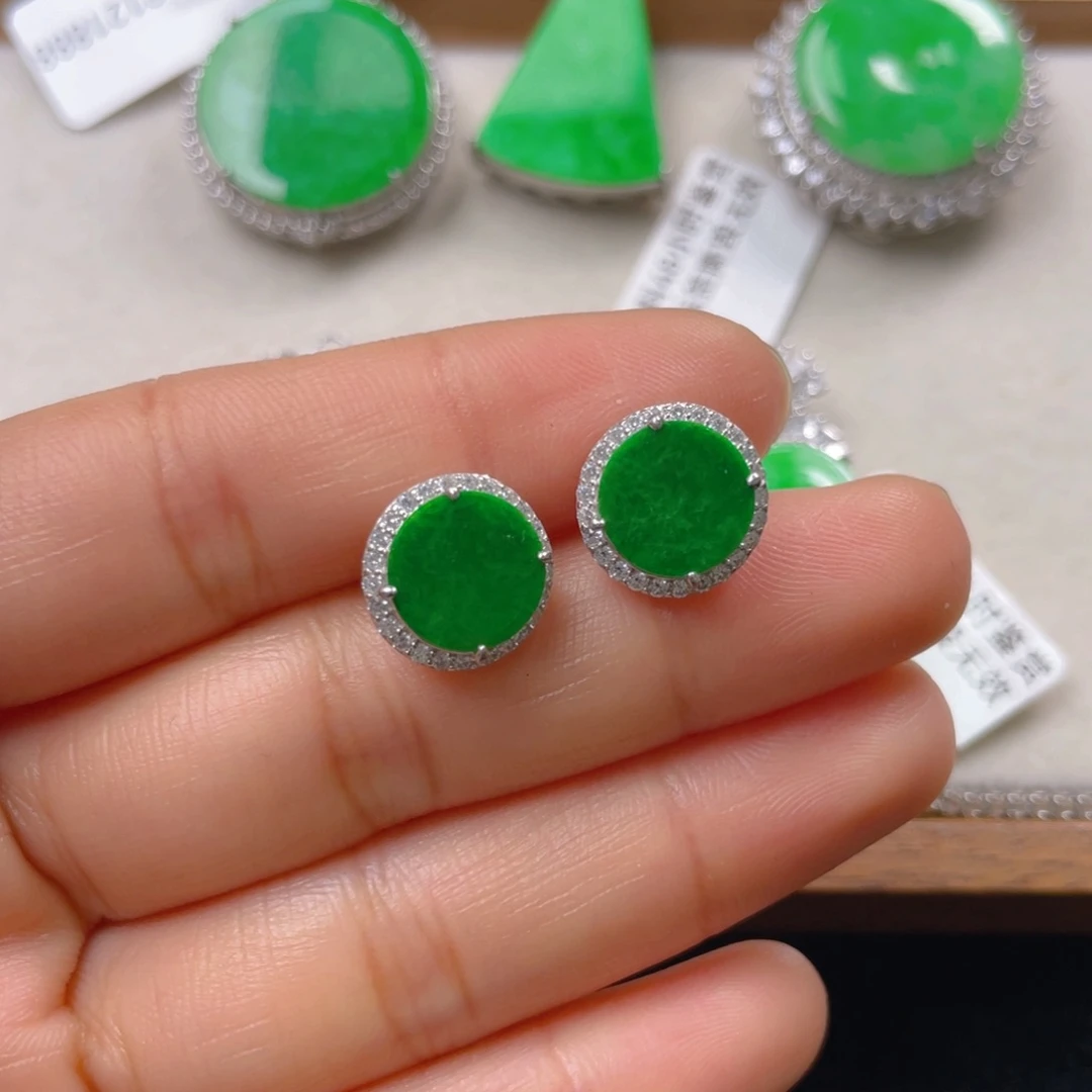 翡翠耳饰银S925镶嵌翡翠