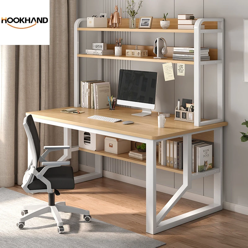 书桌家用书架一体现代简约带置物架学生学习桌简易写字学习电脑桌