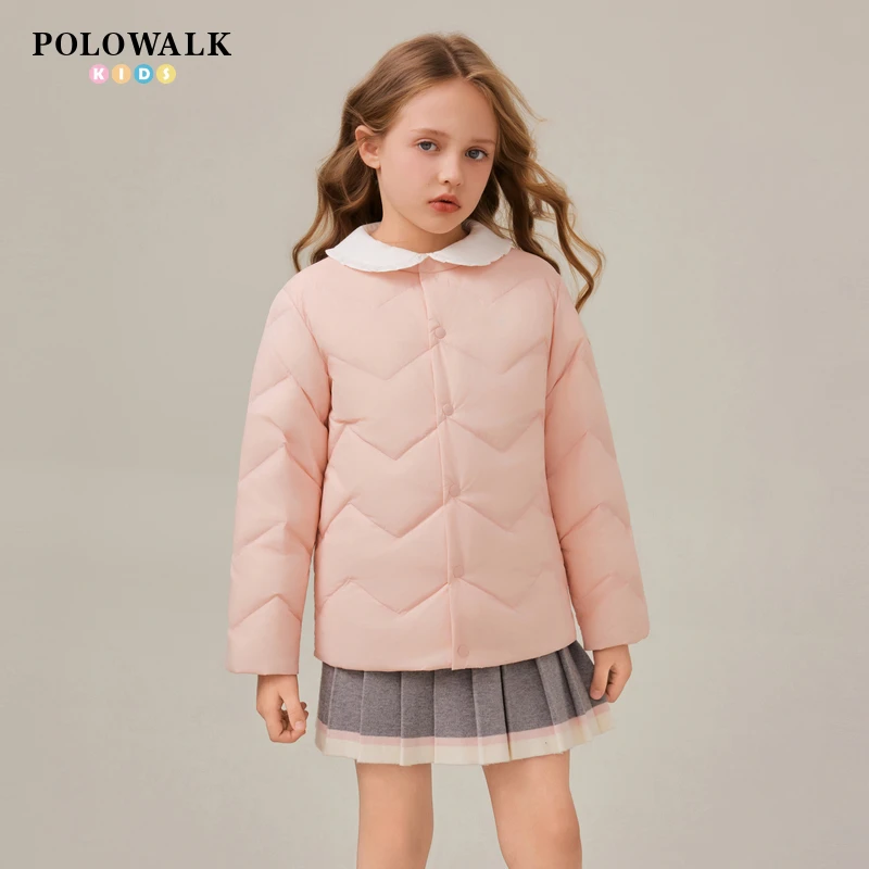POLOWALK2025秋冬时尚新品女童保暖纯色简系圆领羽绒服W531K0231