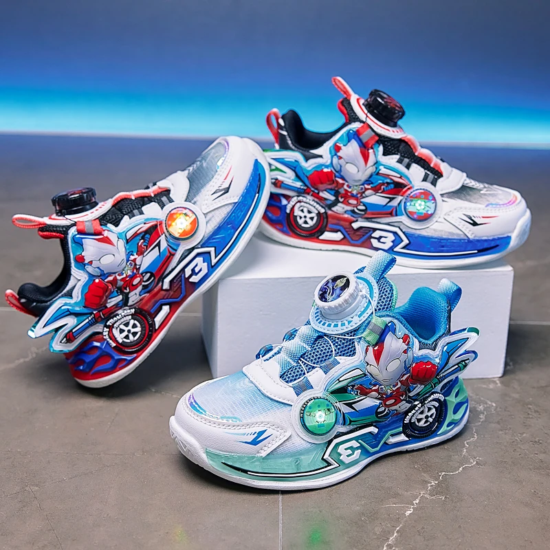 男童鞋子男孩发光鞋2025春季新款儿童运动鞋奥特曼软底防滑宝宝鞋