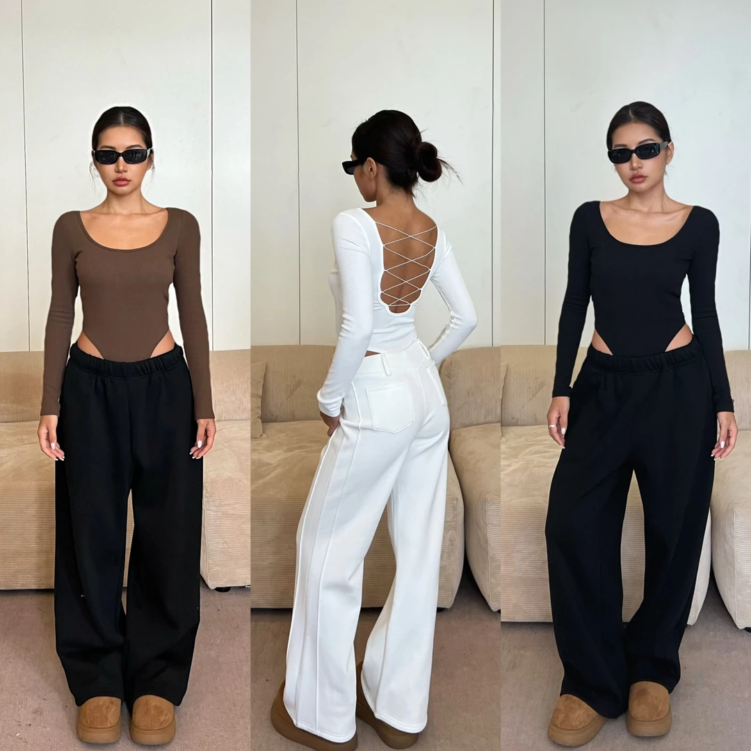 小野熊 新款欧美风INS博主辣妹交叉后背连裆上衣 D24T4028