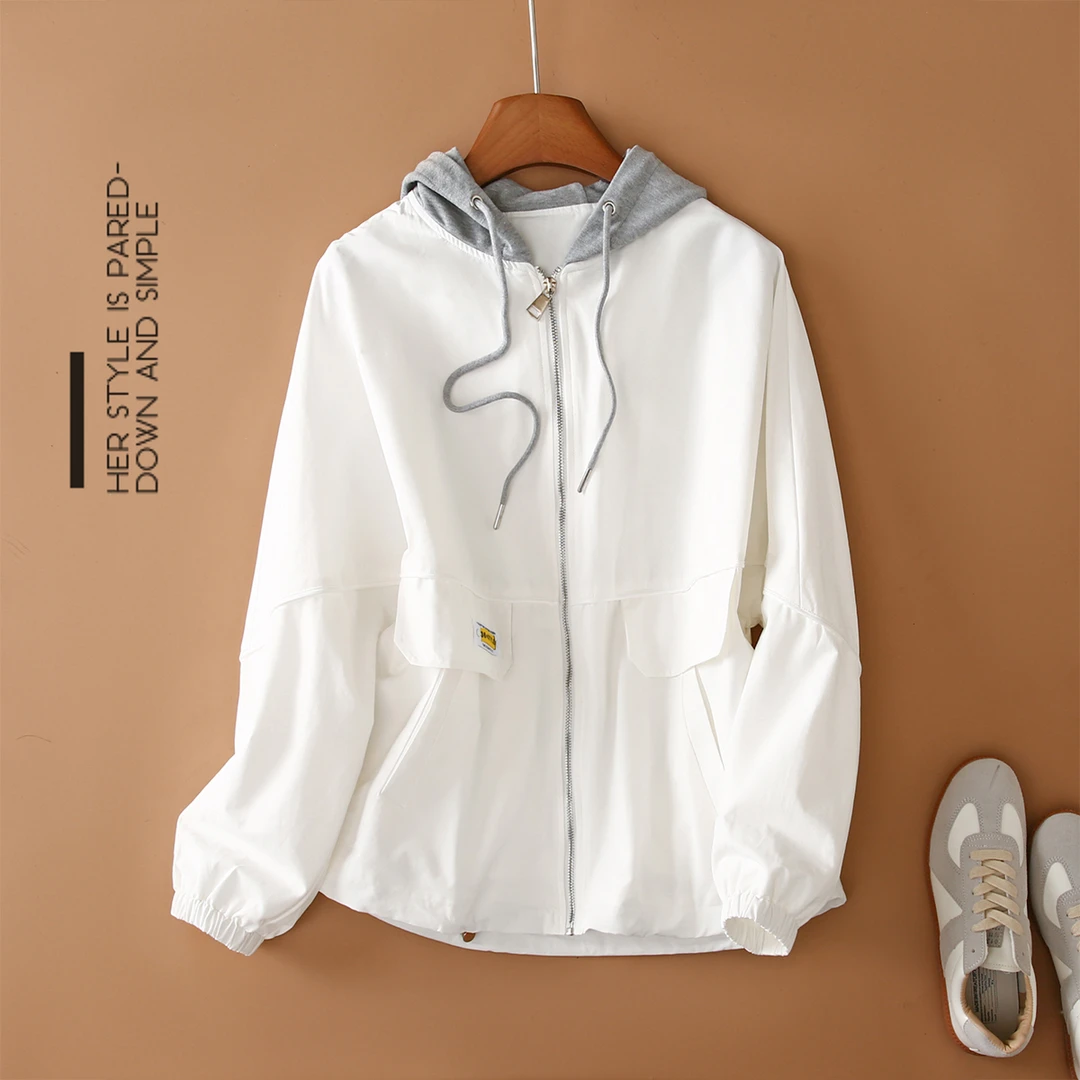 清 清 清」高颜值~搭配利器！连帽撞色抽绳设计女式外套L70656