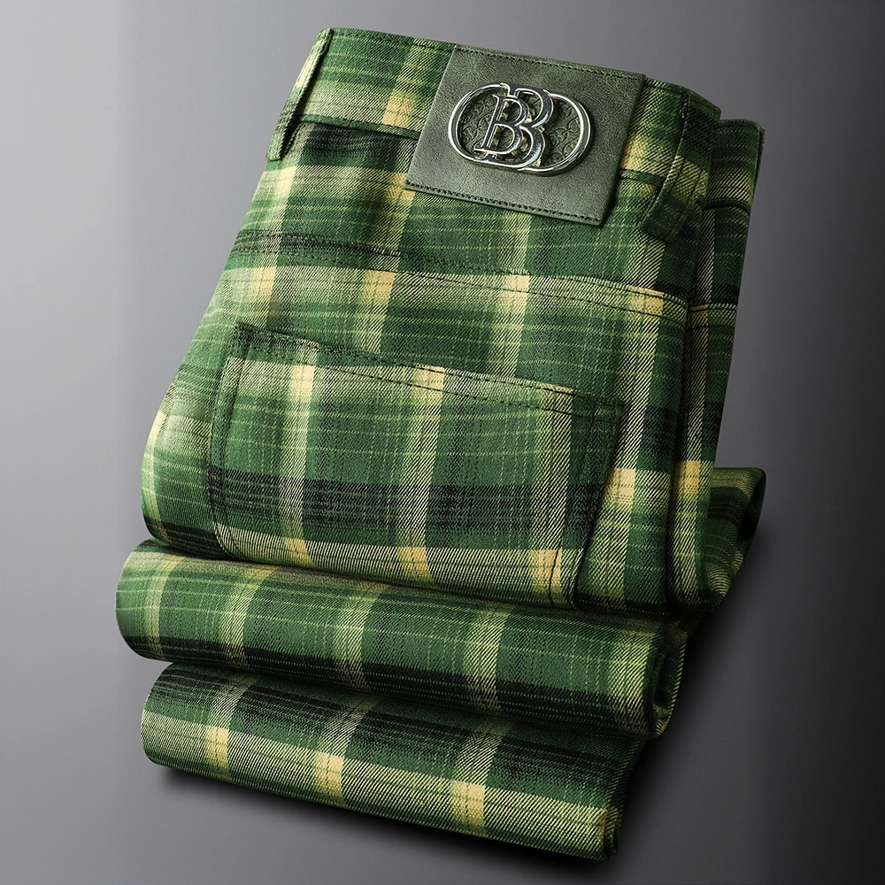 路约威格时尚大格子休闲商务裤春秋季男士潮流休闲舒适百搭休闲裤