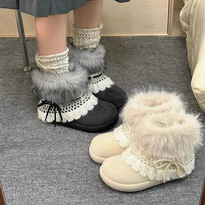 时尚百搭千禧风毛毛雪地靴2025年冬季爆款加绒增高保暖冬棉鞋短靴