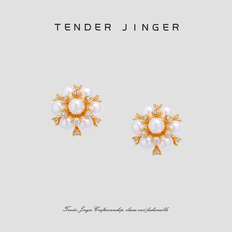 Tender Jinger 铜合金耳饰 25新款复古山茶花耳饰轻奢高级时尚