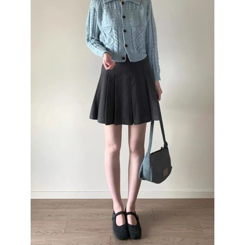 大码冬季款灰色毛呢遮肉显瘦半身裙女梨形身材百搭学院风百褶短裙